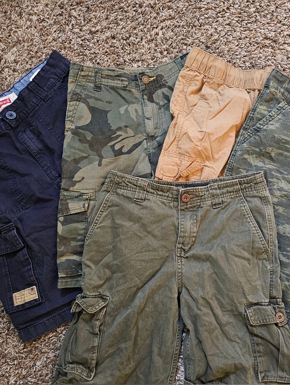 Kids Cargo Shorts Bundle in Olive, Camo, Navy & Tan